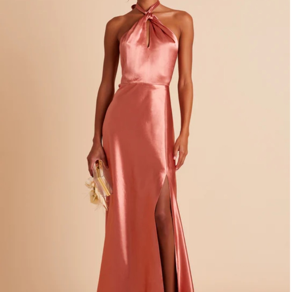 Birdy Grey shiny Satin Halter Dress in terracotta